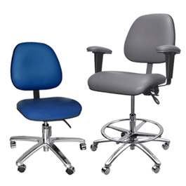 Arms Black LabTech Seating LT43336 Class 100 Clean Room Vinyl Medium Bench Chair Chrome Base Tilt Chrome Casters 