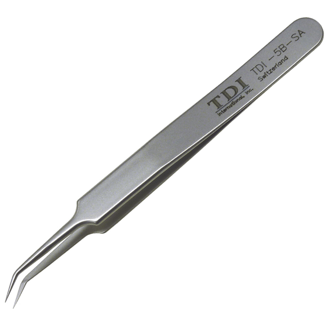 5B style swiss tweezers with very fine bent tips