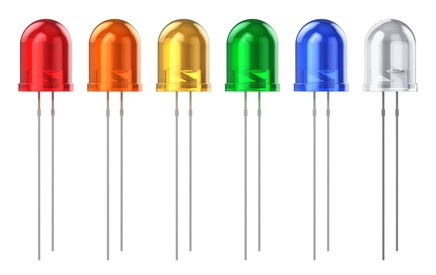 Set of color 8 mm LED diodes isolated on white background