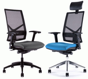 2 mesh back chairs, one with optional head rest