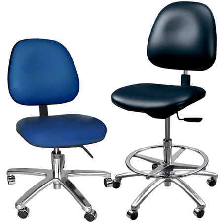 Black ESD Casters LabTech Seating LT41075 ESD Fabric Medium Bench Chair Medium Back Chrome Base 