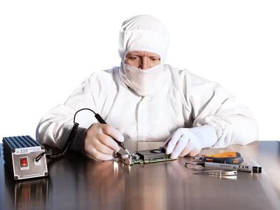 Lab worker using vacuum pickup tool